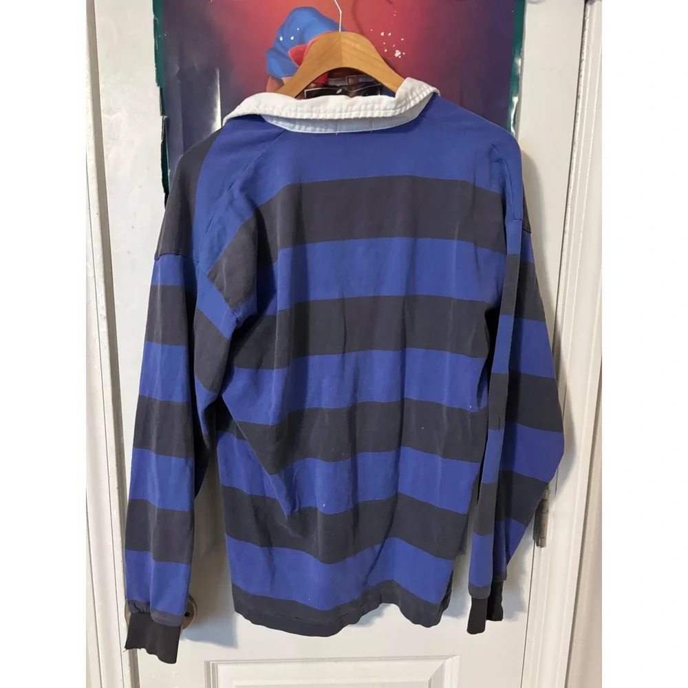 Vintage J. Crew Rugby Shirt Mens Small Blue Navy Striped Long Sleeve Cotton